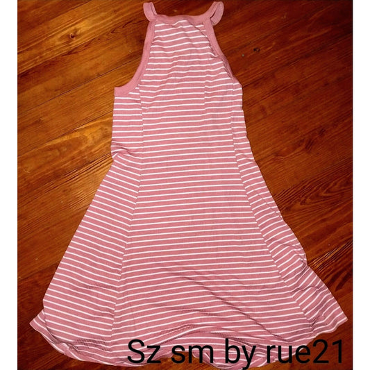 Y2K Rue21 Dress Womens Small Tank Dress Pink Twee White Striped Cotton Midi Crew