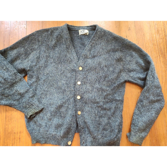 Vintage Finecraft Mohair Cardigan Sweater Men's Small Gray 60s Button Cobain GC