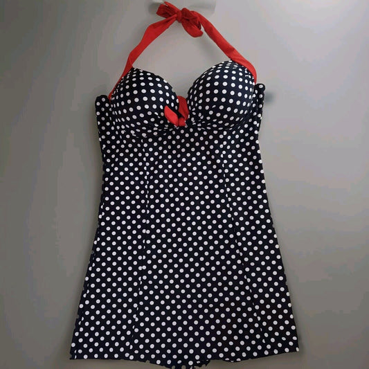 Womens Plus Sz One Piece Swimwear VTG Inspired 40s Polka Dot Swimsuit Bra 4XL