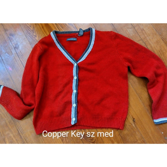 Vintage Copper Key Ramie Blend Grandpa Sweater Size M Cozy Fall Style Layering