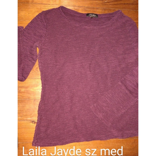 Laila Jayde Womens Top Size Med Purple Long Sleeves Pullover Shirttail Shirt