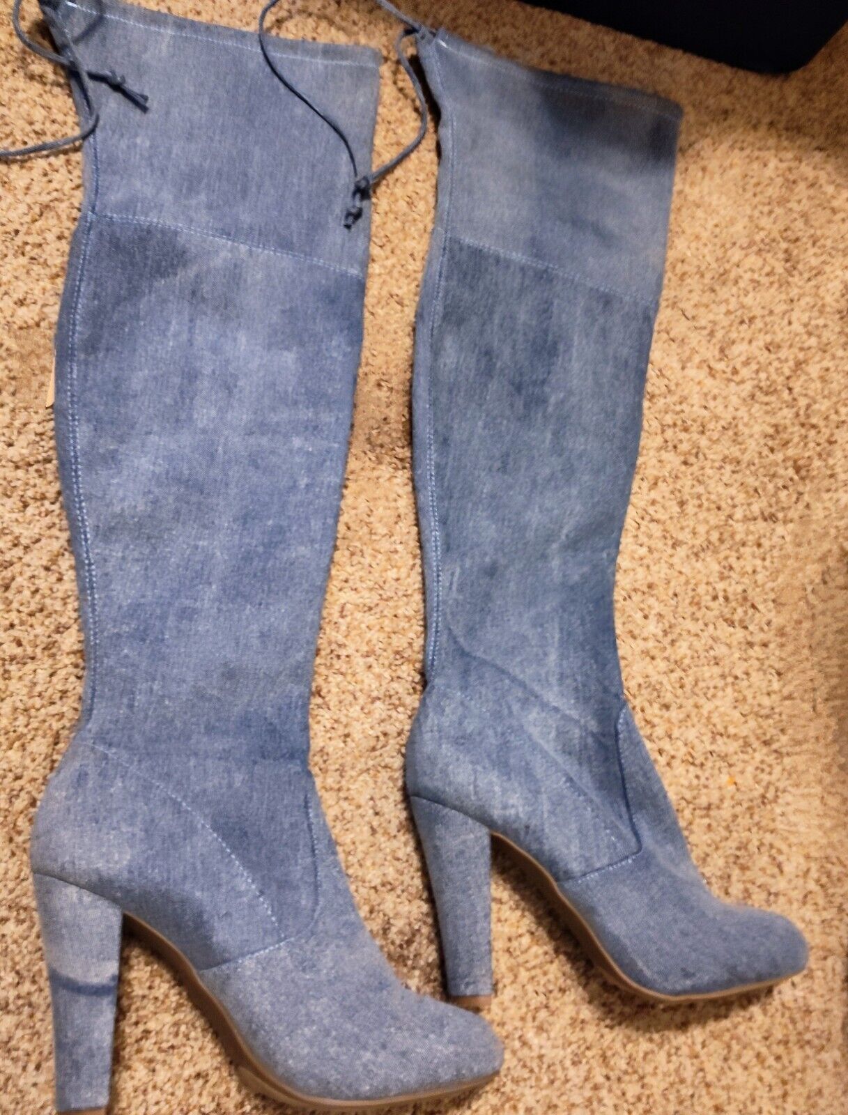 Zigi Soho Renny Women's Denim Fabric Over The Knee Boots 10 Heel Pump Bimbo Y2k