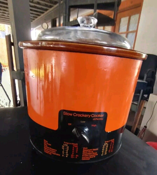 Vintage Slow Crockery Cooker JC Penney Model C509 TESTED Orange/Brown Read 1970s