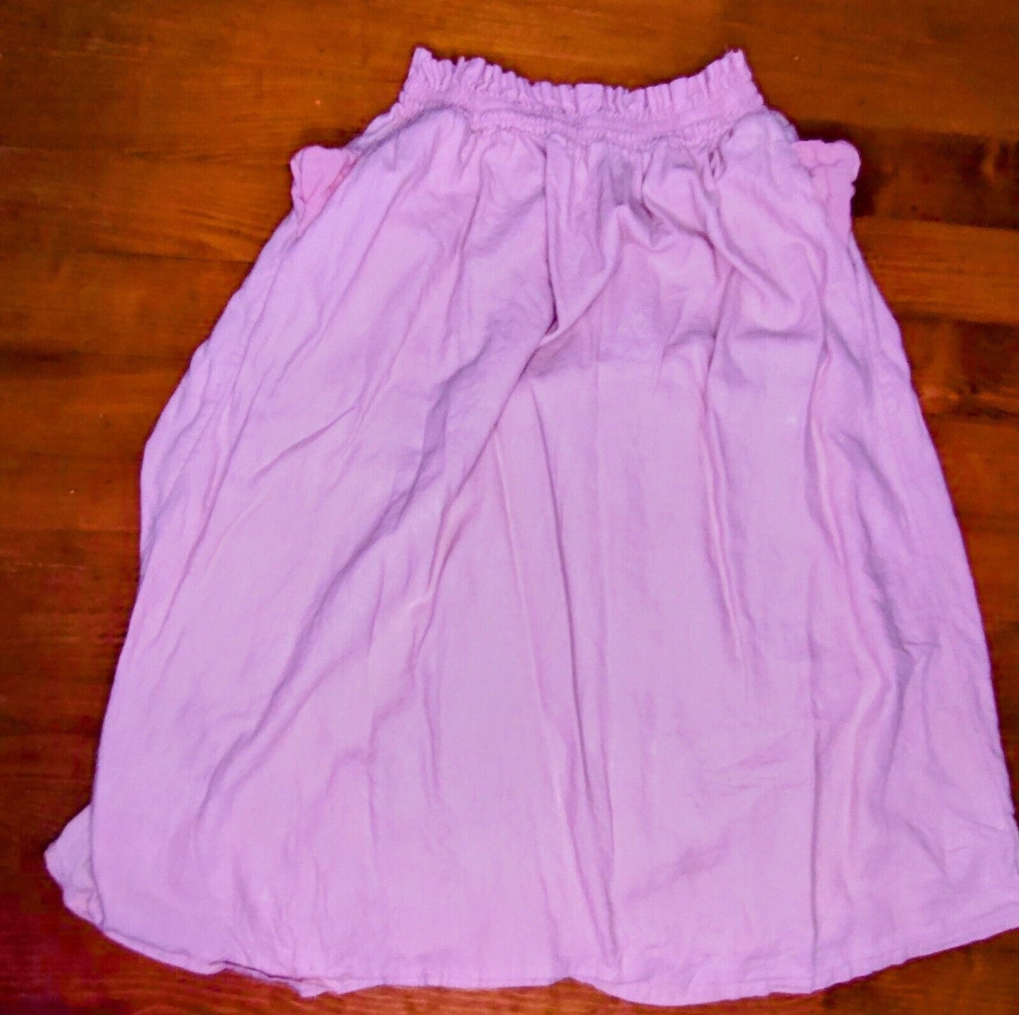 A New Day Women's Sz Small A-Line  Linen Blend Midi Picnic Skirt Pink Pocketed