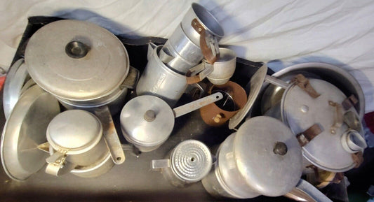 LOT Vintage Camping Cookware Pans Coffee Pots Pressure Cooker Survival Antique