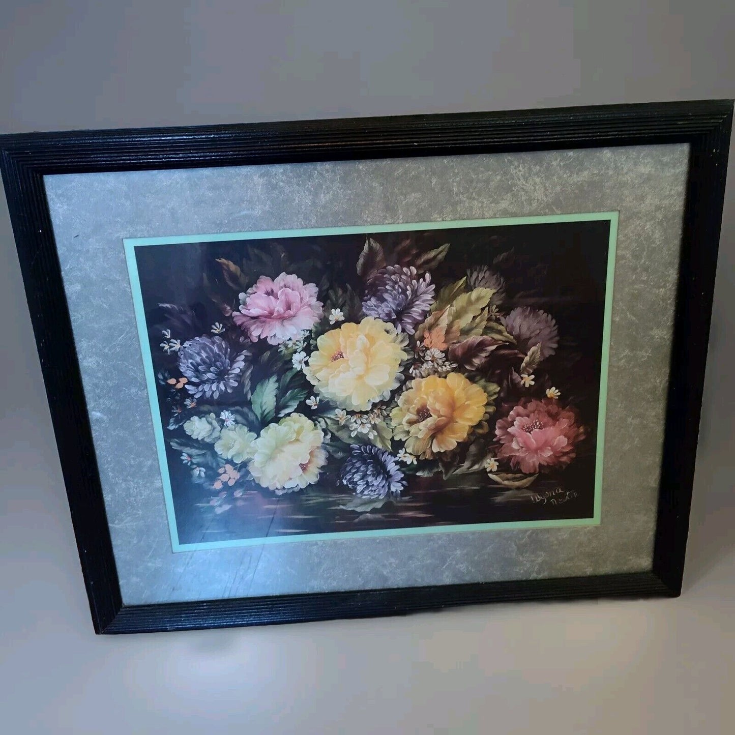 Vintage Home Interior? Homeco Wyona Newton 3 Three Pink Roses 18x14 Wooden Frame