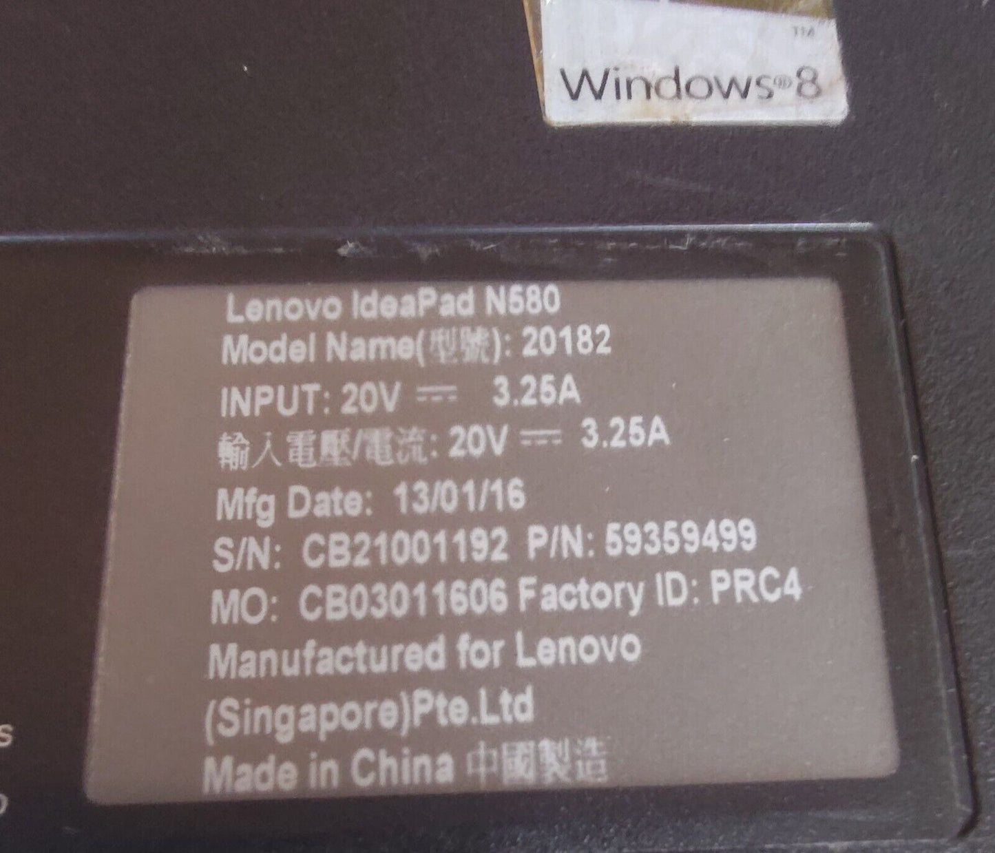 Lenovo IdeaPad N580 For Parts Only Untested Model 20182 Laptop For Repair