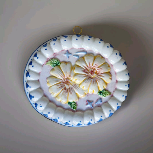 1970's Designed Hand Painted Ceramic Flower Wall Hanging Jello Mold Vintage