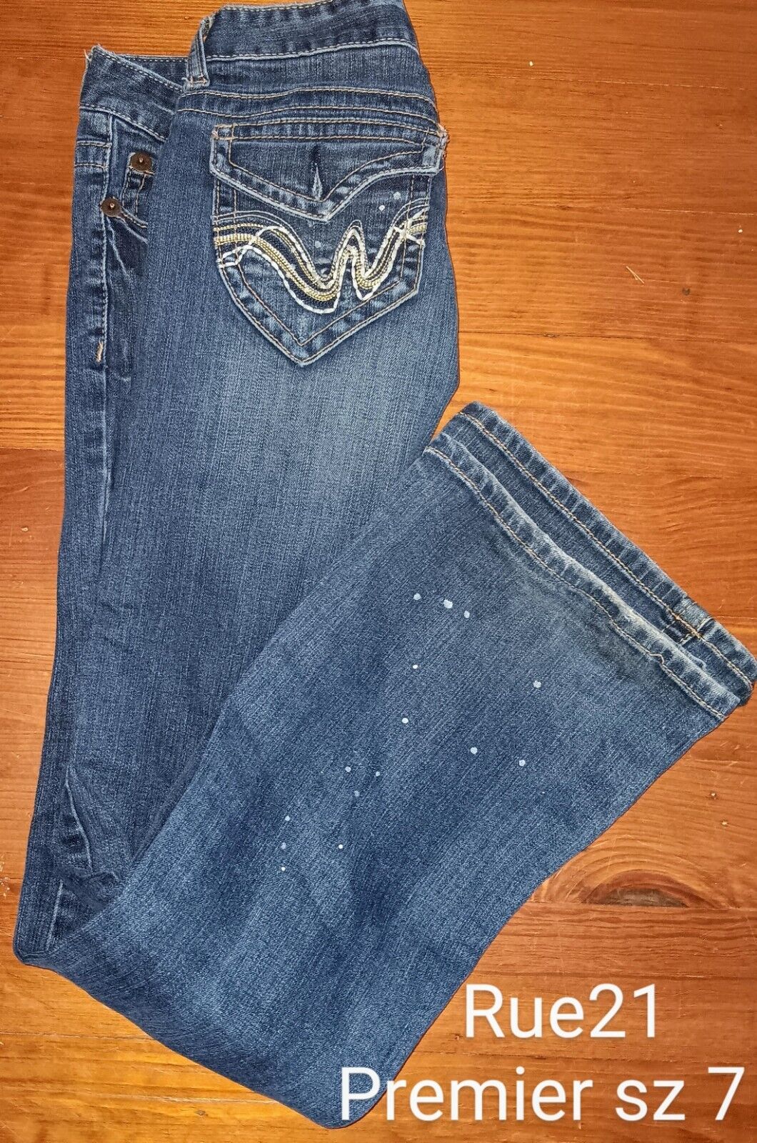 Sz 7 PREMIERE RUE 21 Y2K FLARE Dark Jeans Destroyed 00S  Low Rise Distressed Vtg