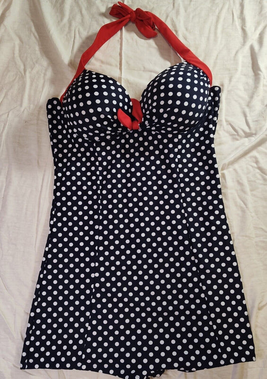 Womens One Piece Swimsuit VTG Inspired 1940 Polka Dot Bathing Suit Swimwear 4XL