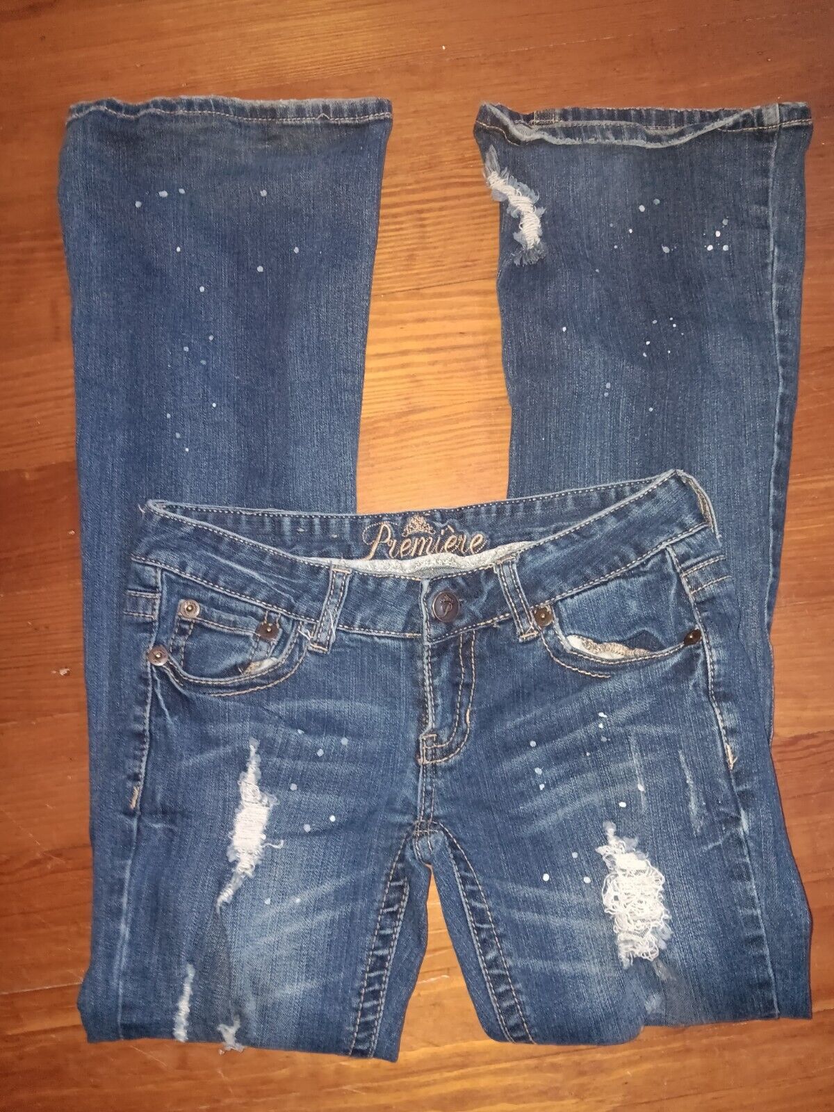 Sz 7 PREMIERE RUE 21 Y2K FLARE Dark Jeans Destroyed 00S  Low Rise Distressed Vtg