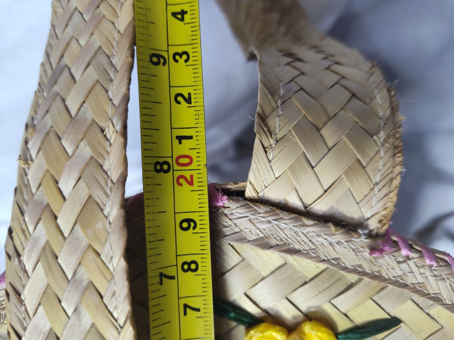 Vintage 1950s Woven Straw Raffia Floral Bucket Bag Purse Beach Picnic Tote MCM