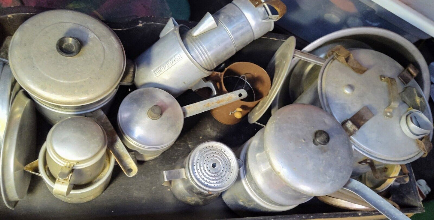 LOT Vintage Camping Cookware Pans Coffee Pots Pressure Cooker Survival Antique