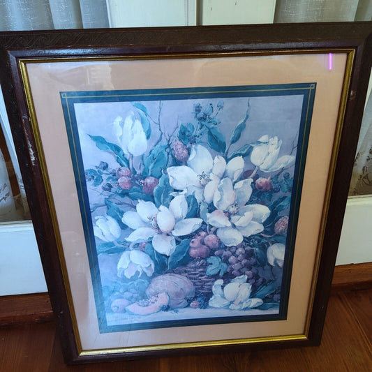 BARBARA MOCK "MAGNOLIA" VINTAGE, FRAMED PRINT BY HOME INTERIORS Homco Picture