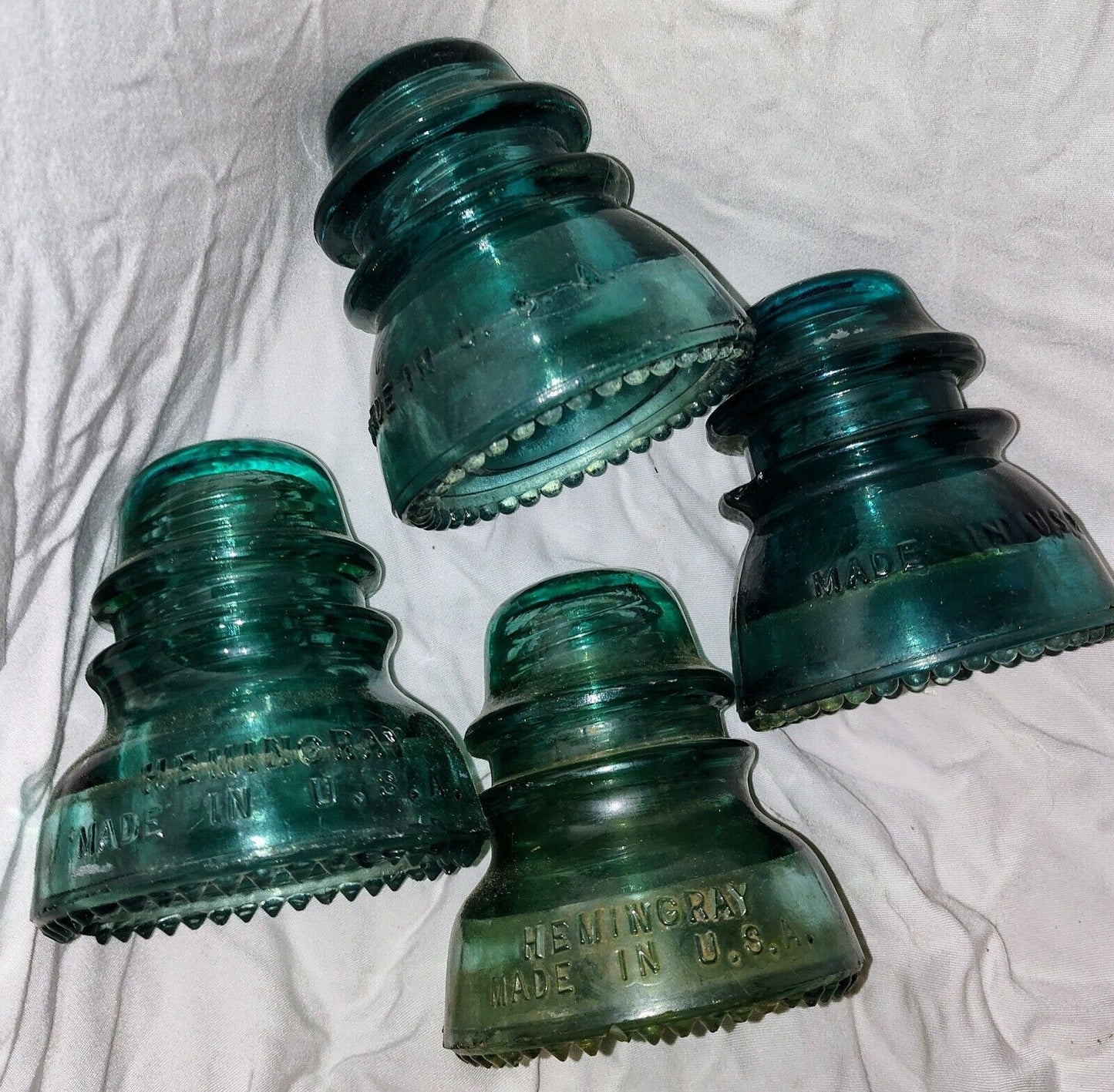 VTG Beehive Shaped Insulators  Green Glass Years 1914-1951 Whiteall & Hemingray