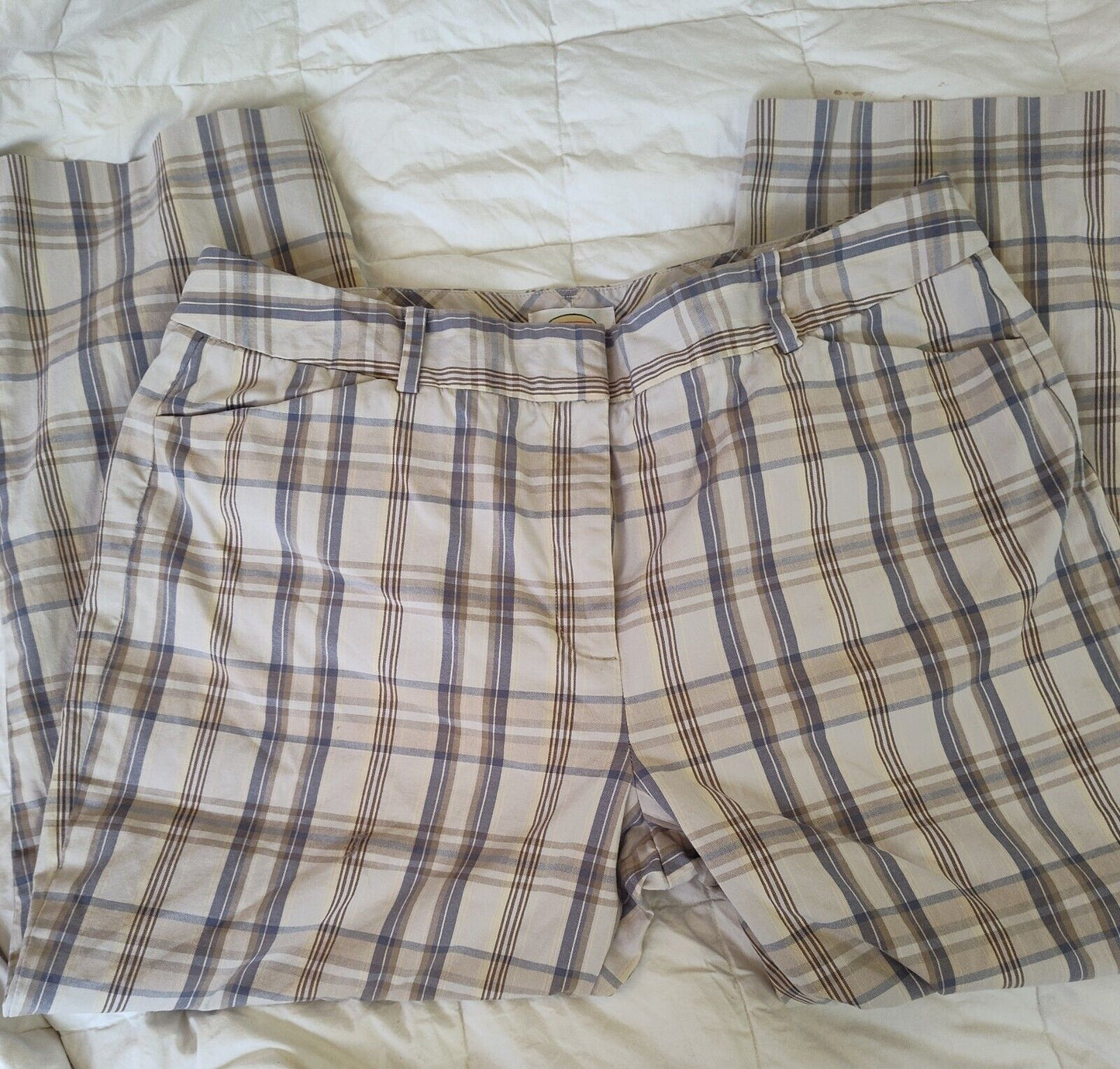 Talbots Ankle Pant Women’s Size 16 Plaid Tan,& Brown Plaid White Dress Leisure