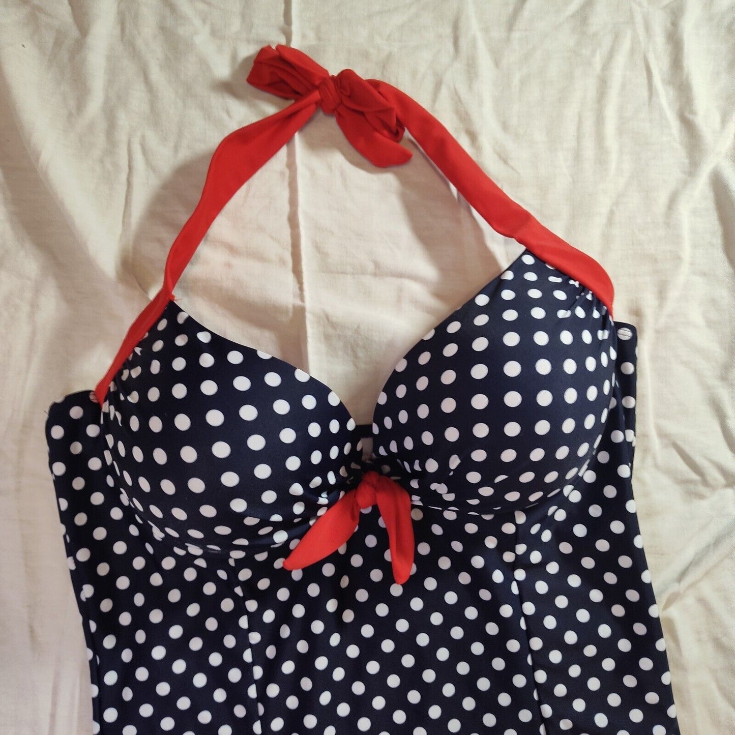 Womens Plus Sz One Piece Swimwear VTG Inspired 40s Polka Dot Swimsuit  Bra 4XL