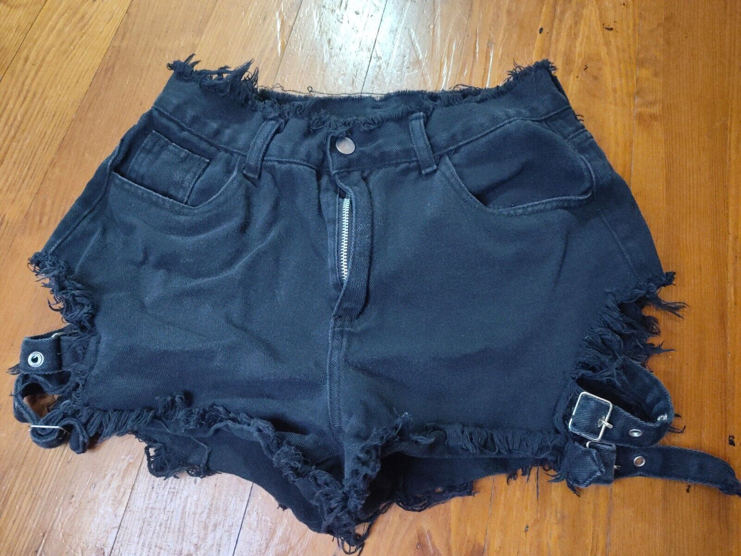 Denim Shorts Size Lg Black Distressed High Rise Ripped Cut Off grunge Punk Goth