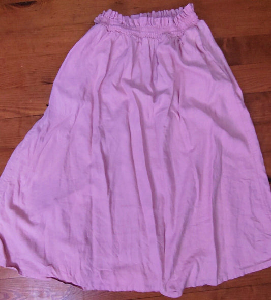 A New Day Women's Sz Small A-Line  Linen Blend Midi Picnic Skirt Pink Pocketed