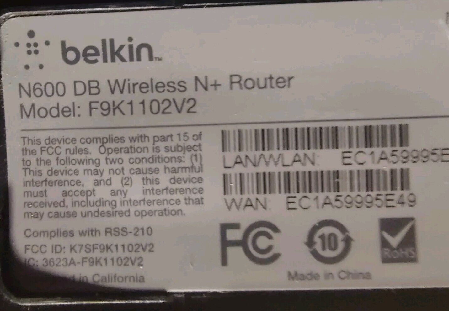 Belkin N600 WIFI DUAL-BAND N Router.