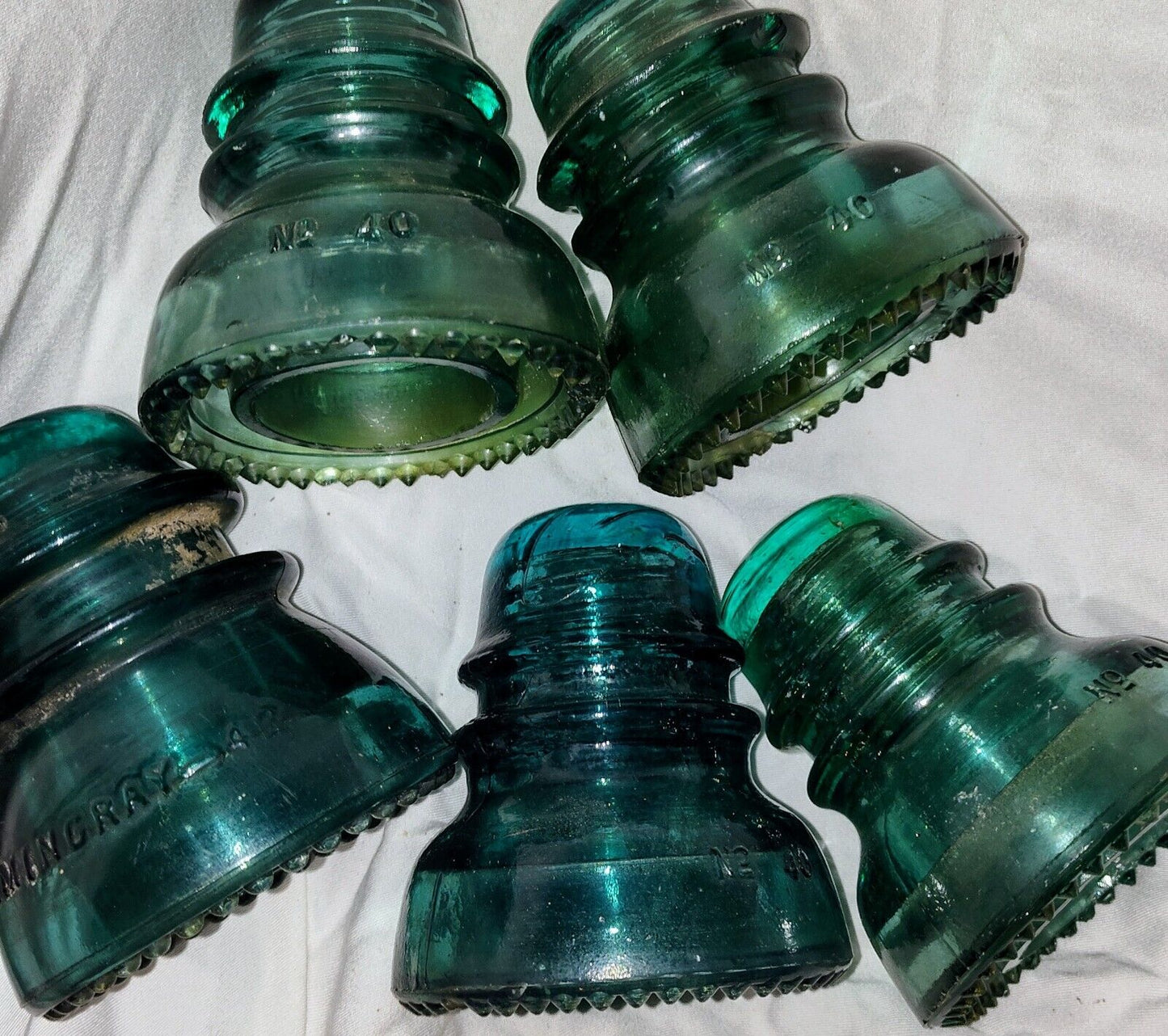 VTG Beehive Shaped Insulators  Green Glass Years 1914-1951 Whitehall & Hemingray