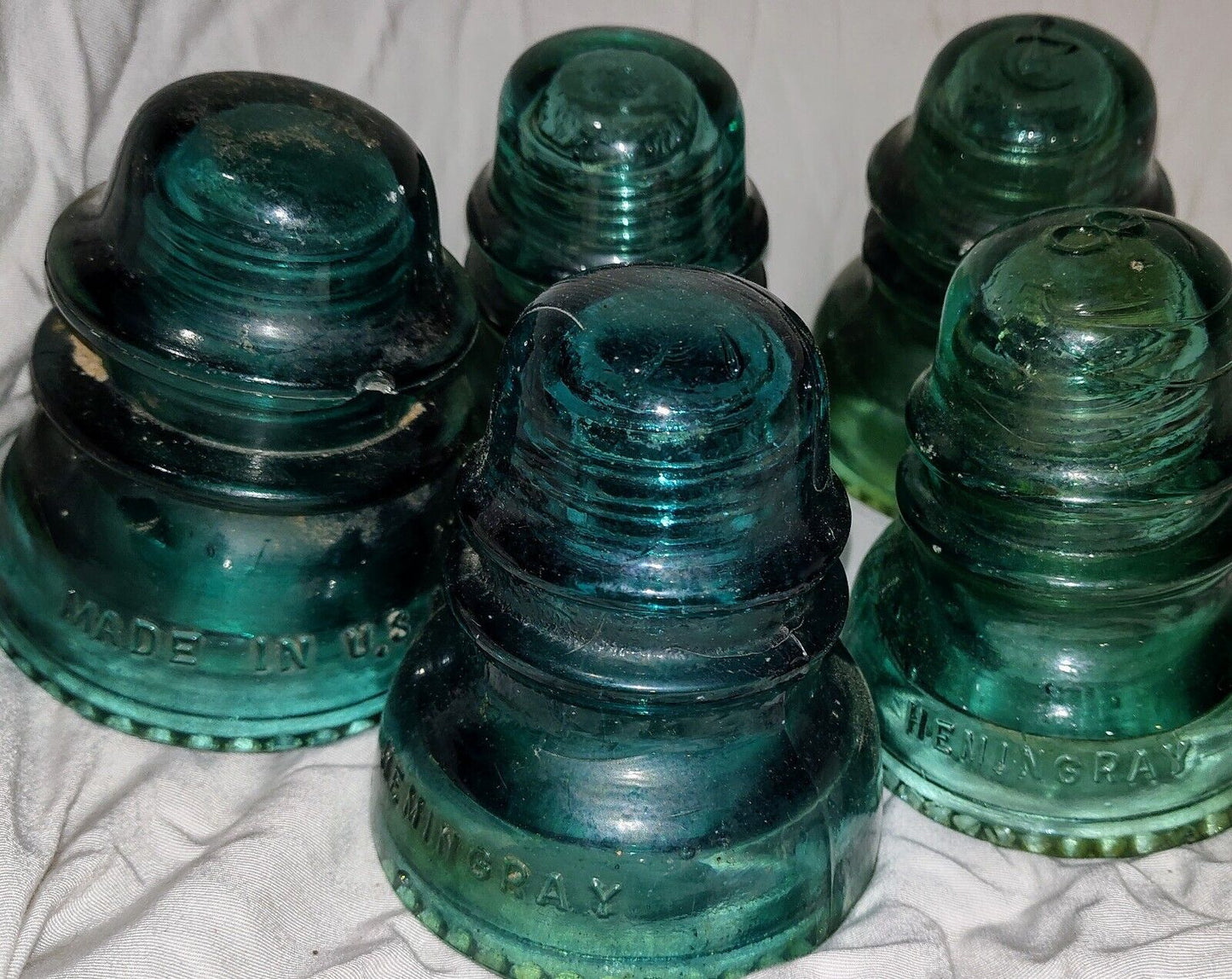 VTG Beehive Shaped Insulators  Green Glass Years 1914-1951 Whitehall & Hemingray