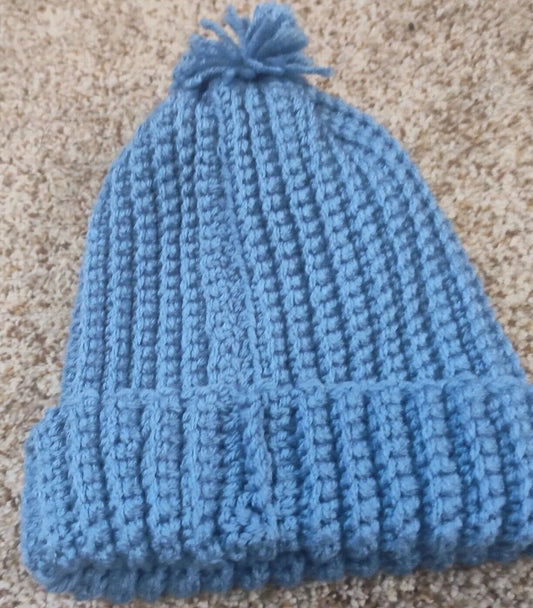 Handmade Homemade Crochet Hat Beanie Soft Blue Slouch Ski Winter Cap Granny-core