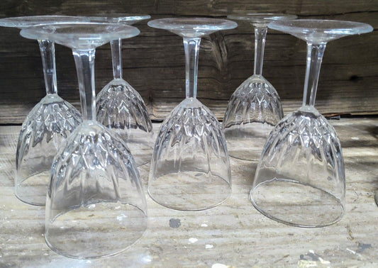 Set Of 6 Vintage Starburst Diamond Cut Wine Glasses Circa 70's Crystal Snowflake