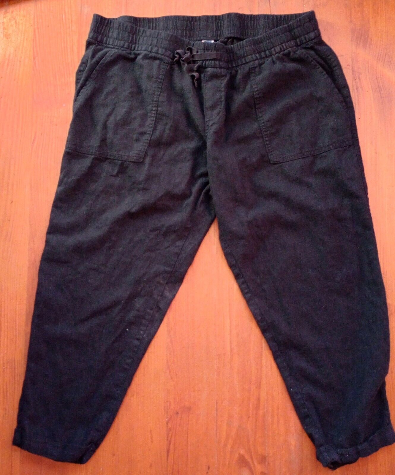 Old Navy Womens Pant Size Lg  Black Linen Blend Crop Paper Bag Waist Drawstring