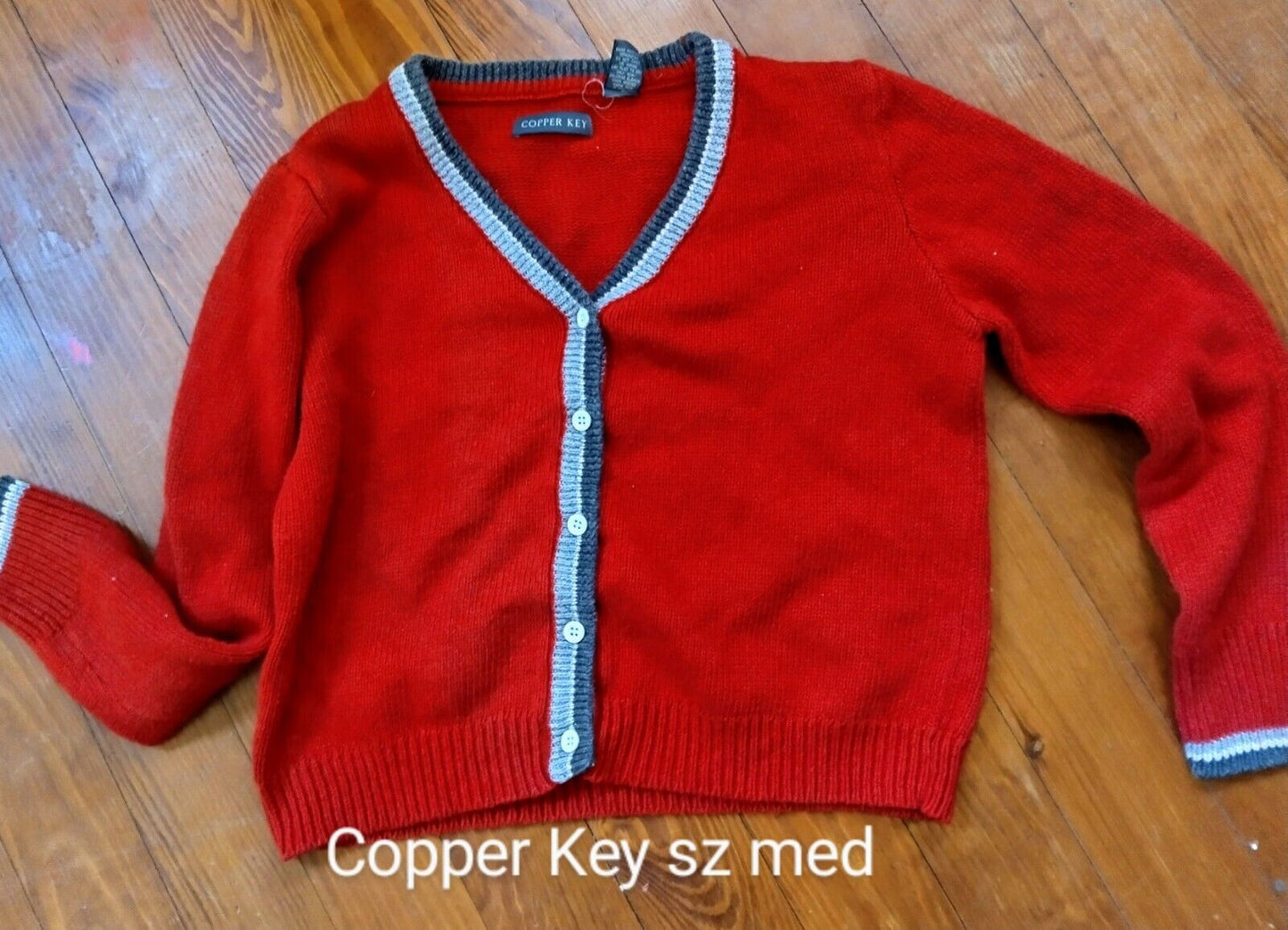 Vintage Copper Key Ramie Blend Grandpa Sweater Size M Cozy Fall Style Layering