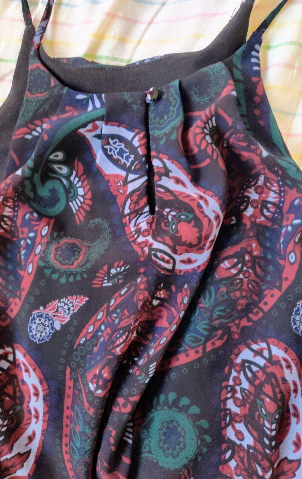 Jr's Miami Spaghetti Strap Dress  Dark Jewel Tone Fairycore Paisley Print Size M