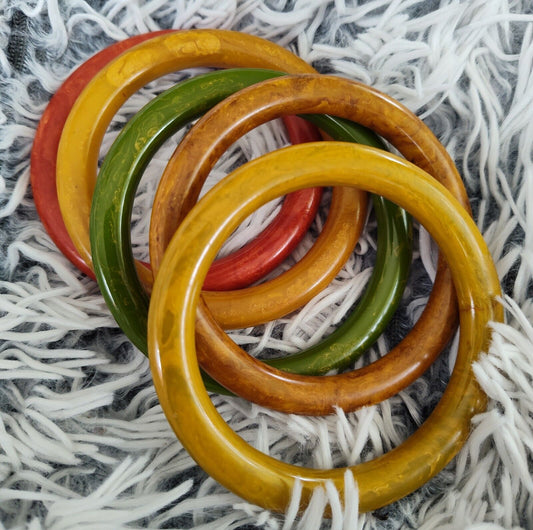 Vintage Bangle Bakelite Bracelets Set of 5 Art Deco Era Jewelry Multi Colors