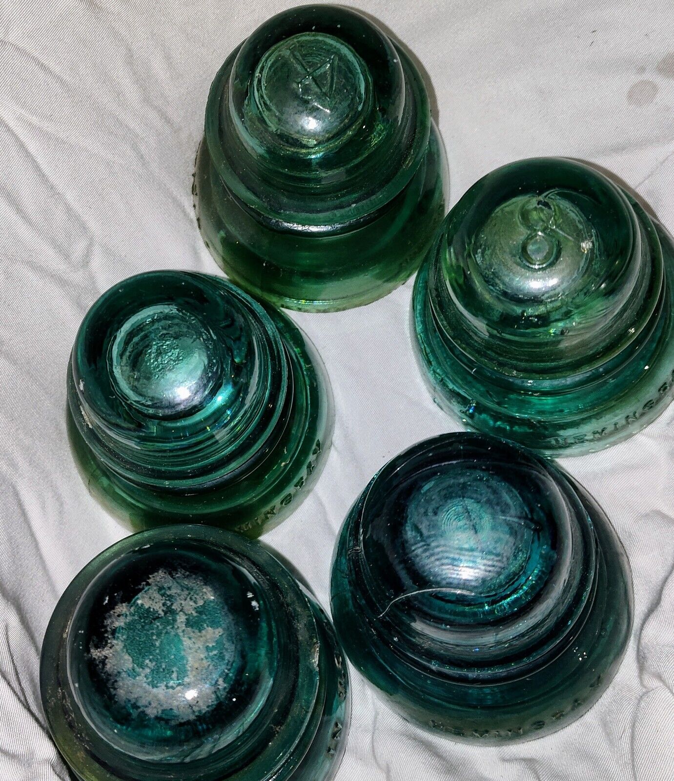 VTG Beehive Shaped Insulators  Green Glass Years 1914-1951 Whitehall & Hemingray