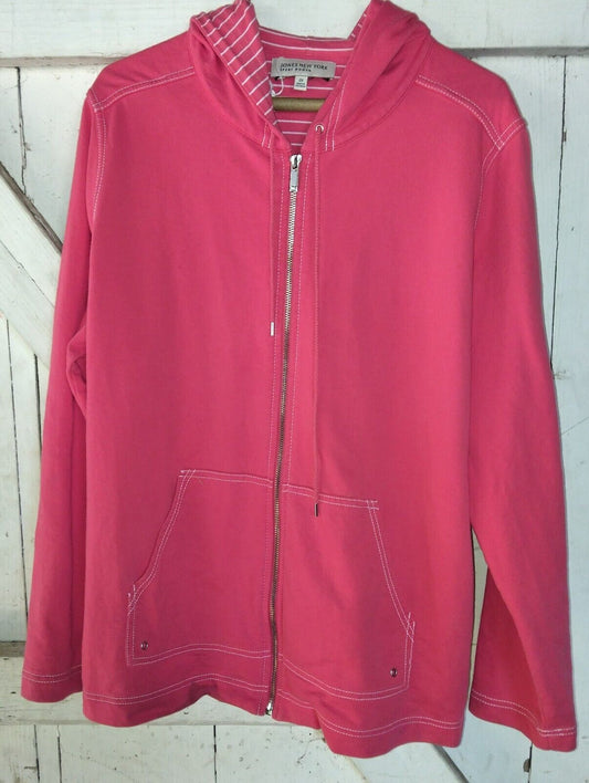 Jones New York Signature Sz 2x Hoodie Zip Front Jacket Coral Medium Sweatshirt