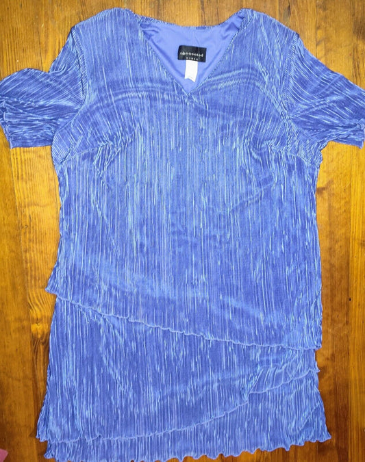 Flowy unique Runched Micropleat Sz 20W Dress Tiered Ruffle Midi Evening/Casual