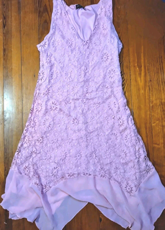 AUW Women's S Swing Dress Pink Lace Sleeveless Midi Ruffle Fairycore Lined GC