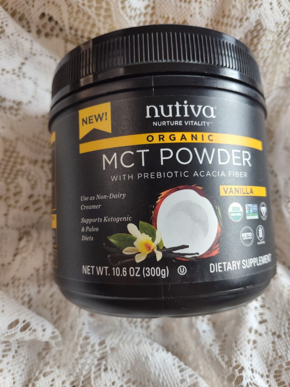 Nutiva Organic MCT Powder with Prebiotic Acacia 10.6 oz Exp Keto Paleo Vanilla