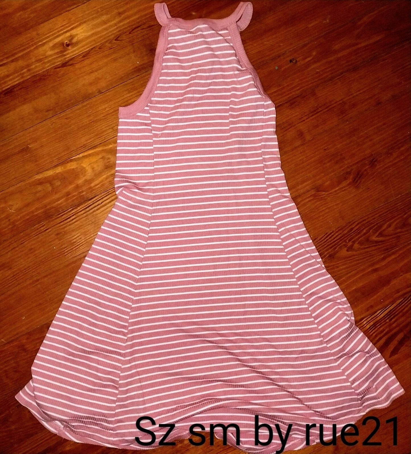 Y2K Rue21 Dress Womens Small Tank Dress Pink Twee White Striped Cotton Midi Crew