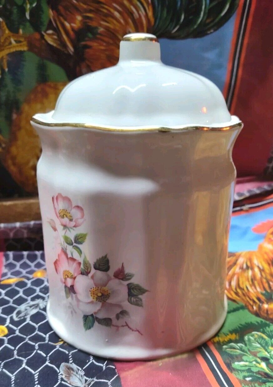 Vintage Pottery Lidded Ceramics Briar Rose Canister Cookie Biscuit Jar & Lid