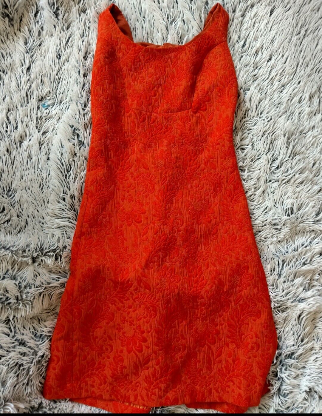 What Comes Around Goes Around Orange Brocade Sleeveless Shift Dress Retro Chic