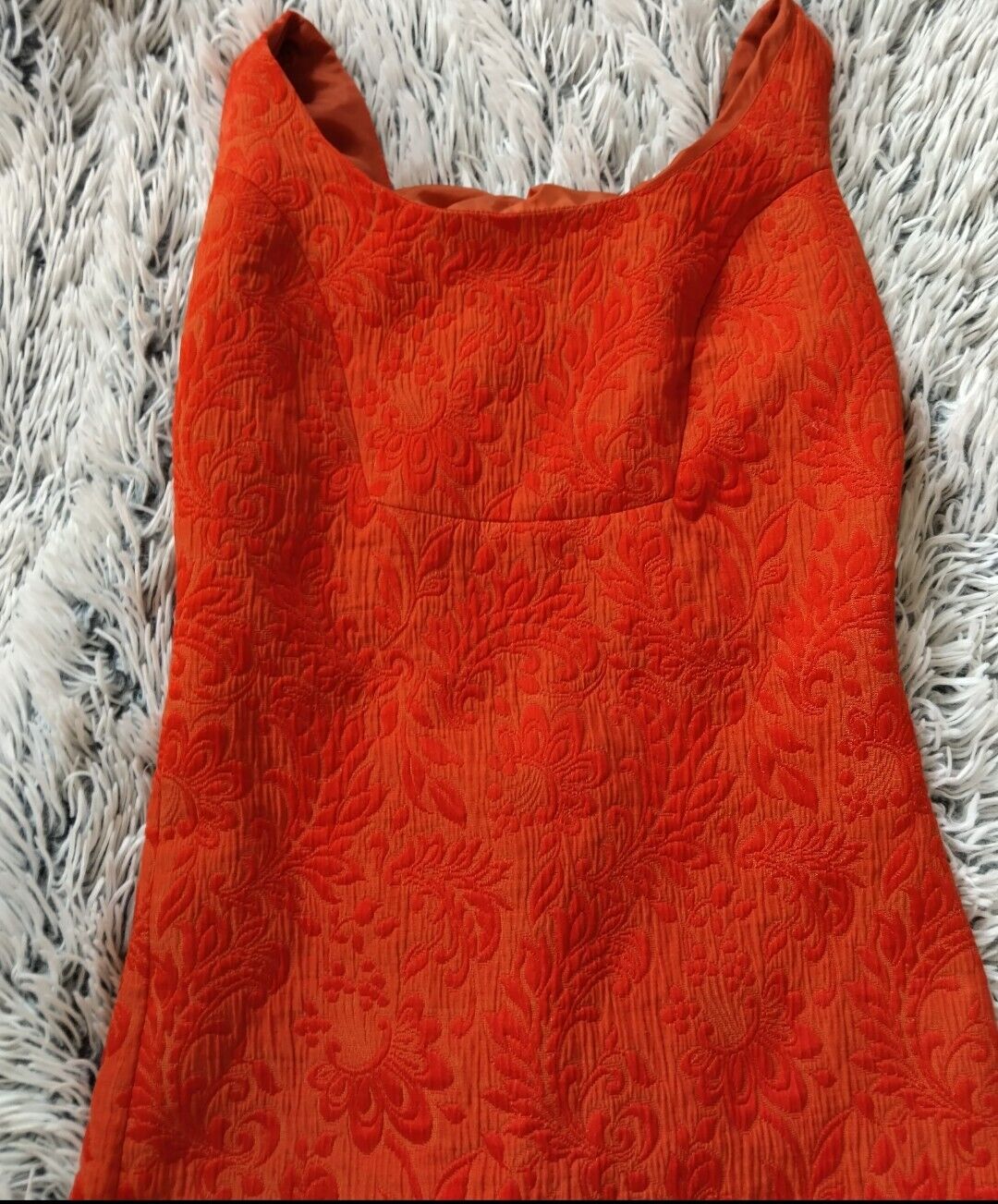 What Comes Around Goes Around Orange Brocade Sleeveless Shift Dress Retro Chic