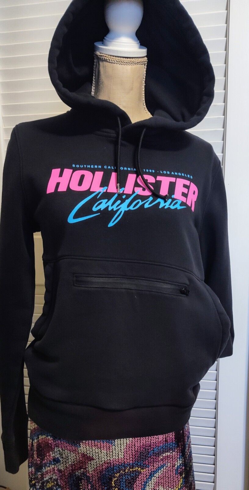 Hollister Black Sunset SOFT Hoodie Extra Zip Pouch Pocket Southern Cali Size S