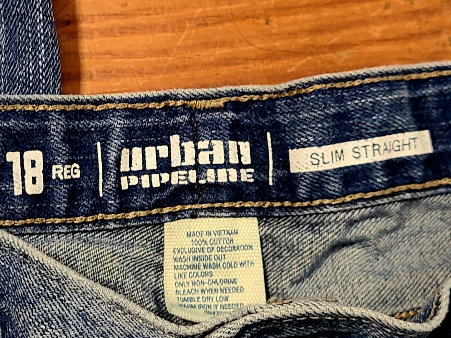 Urban Pipeline Slim Straight Blue Jeans Boys Size 18 Adjustable Waist Denim GC