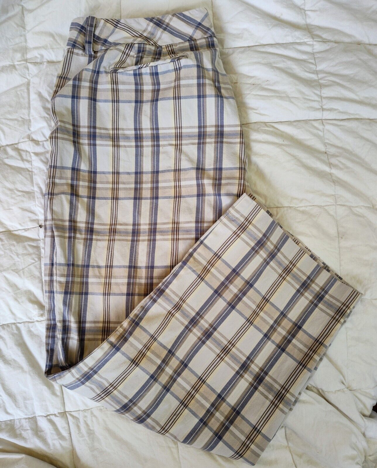 Talbots Ankle Pant Women’s Size 16 Plaid Tan,& Brown Plaid White Dress Leisure