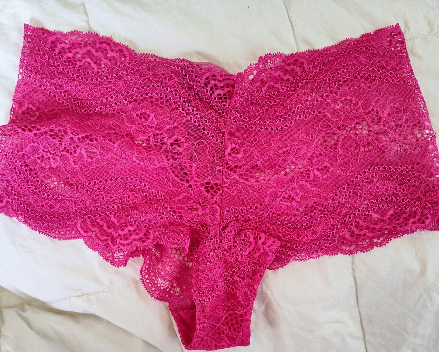 Victorias Secret  Lace Up Boyshort Underwear Pink All Over Lace