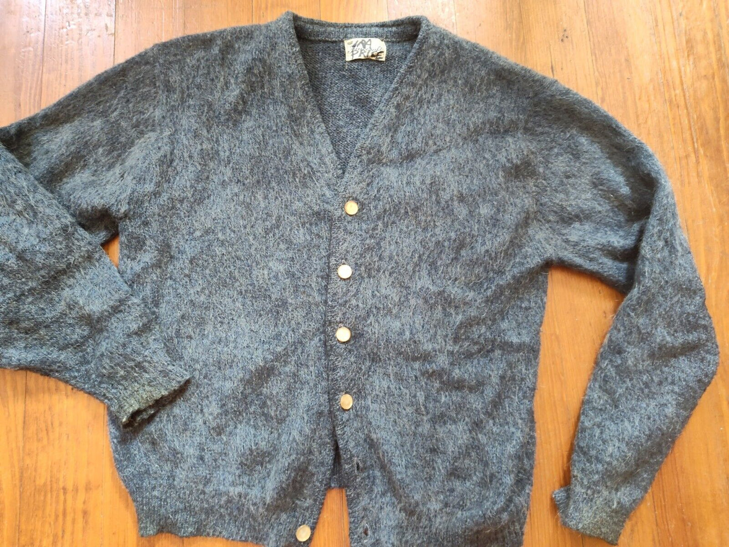 Vintage Finecraft Mohair Cardigan Sweater Men's Small Gray 60s Button Cobain GC