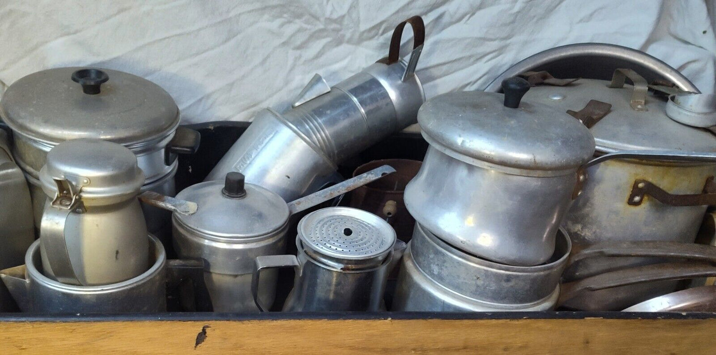 LOT Vintage Camping Cookware Pans Coffee Pots Pressure Cooker Survival Antique