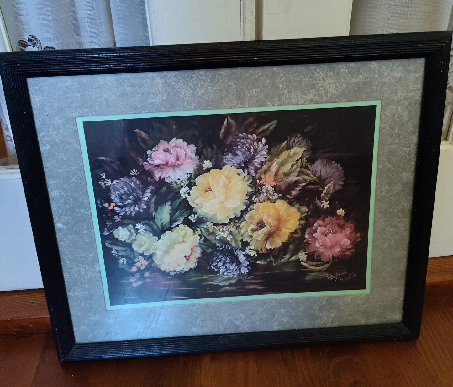 Vintage Home Interior? by Wyona Newton 3 Three Pink Roses 18x14 Wooden Frame