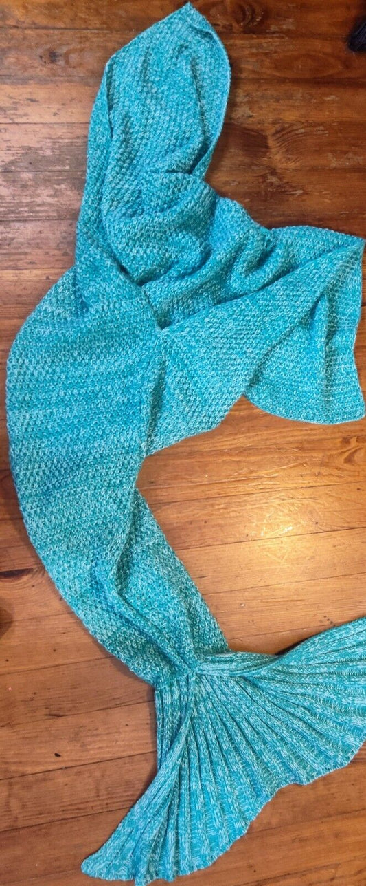 Mermaid Tail Blanket, 69 In Long Crochet Wearable Blankets Super Soft Teal