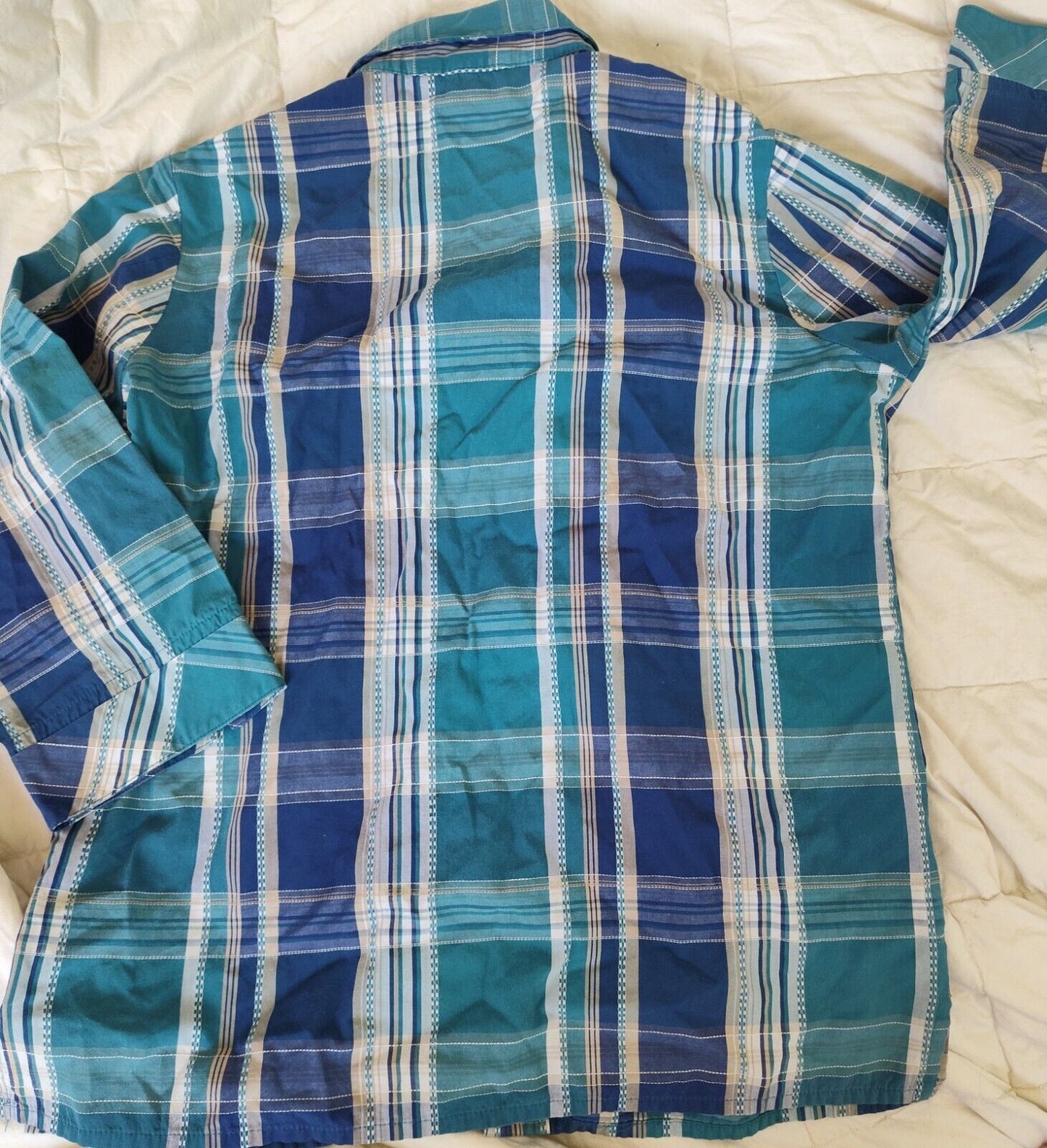 Allison Daley blue plaid button down women's long sleeve top 8W Preppy Teacher